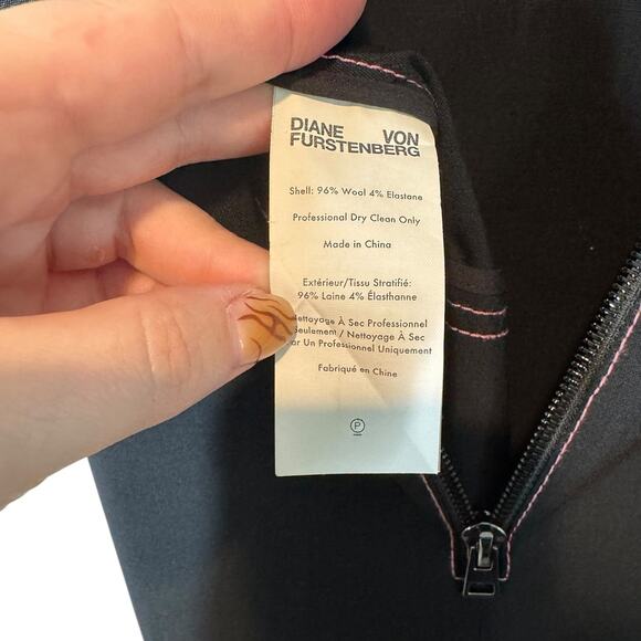 Diane von Furstenburg Tedi Seam Dress Black Pink Stitching 10‎ Wool Shift Sheath - Picture 8 of 9